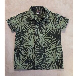 Tea Collection Size 4 Linen Blend Tropical Palm Print Button Down Shirt